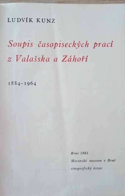 Soupis časopiseckých prací z Valašska a Záhoří 1884-1964