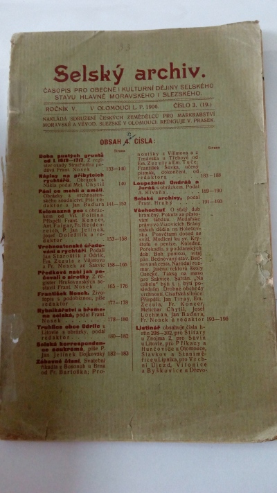 časopis Selský archiv, č. 3/1906