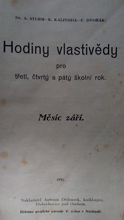 Hodiny vlastivědy pro třetí, čtvrtý a pátý školní rok