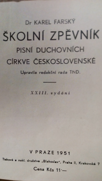 Školní zpěvník pisní duchovních církve československé