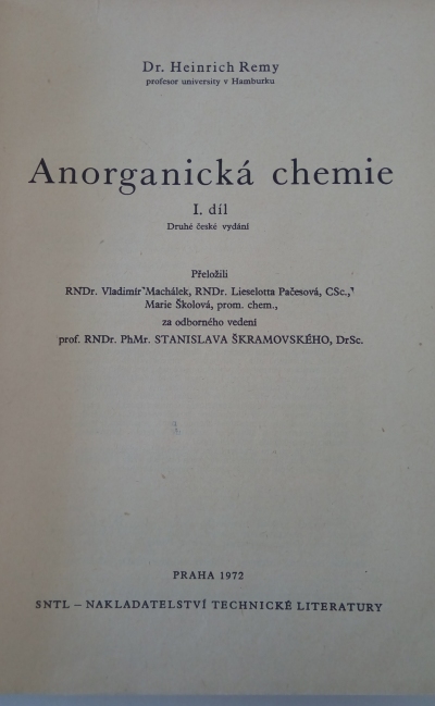 Anorgatická chemie, I. Díl