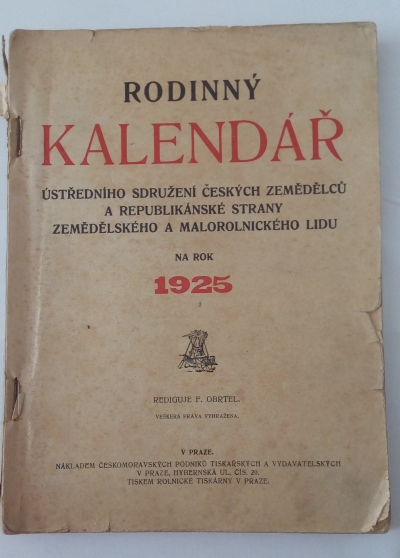 Rodinný kalendář ústředního sdružení českých zemědělců … 1925