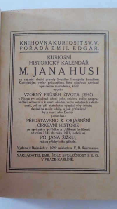 Kuriosní historický kalendář M. Jana Husi