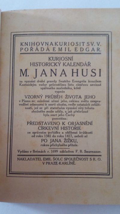 Kuriosní historický kalendář M. Jana Husi